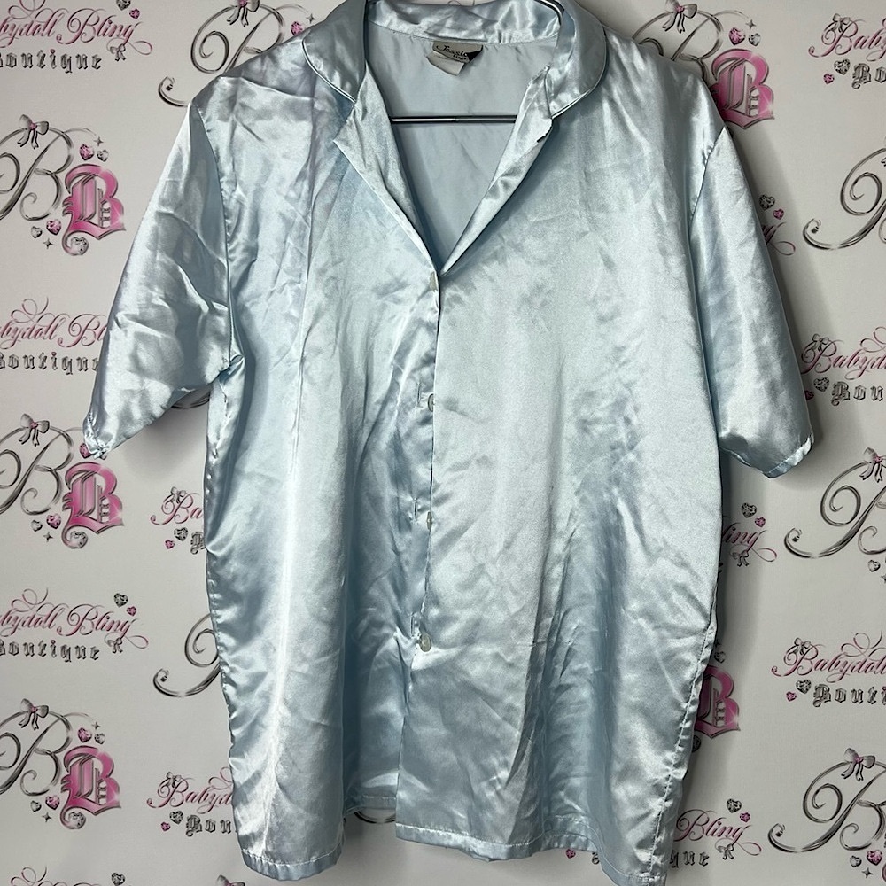 Jessica lingerie button down shimmer shiny Light Blue Satin Lingerie